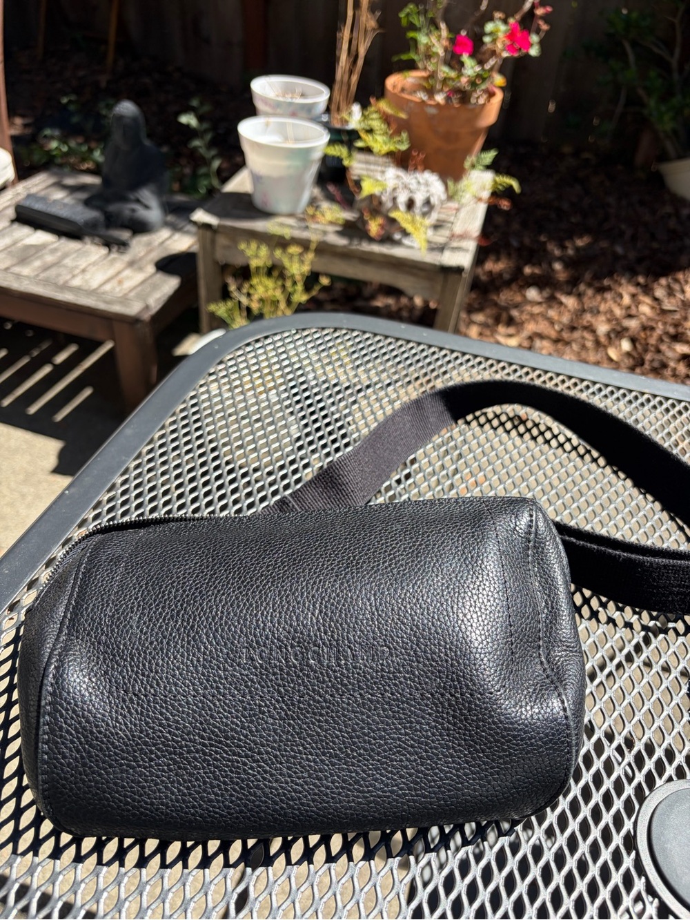 LONGCHAMP Leather Belt Bag Crossbody Black Leather